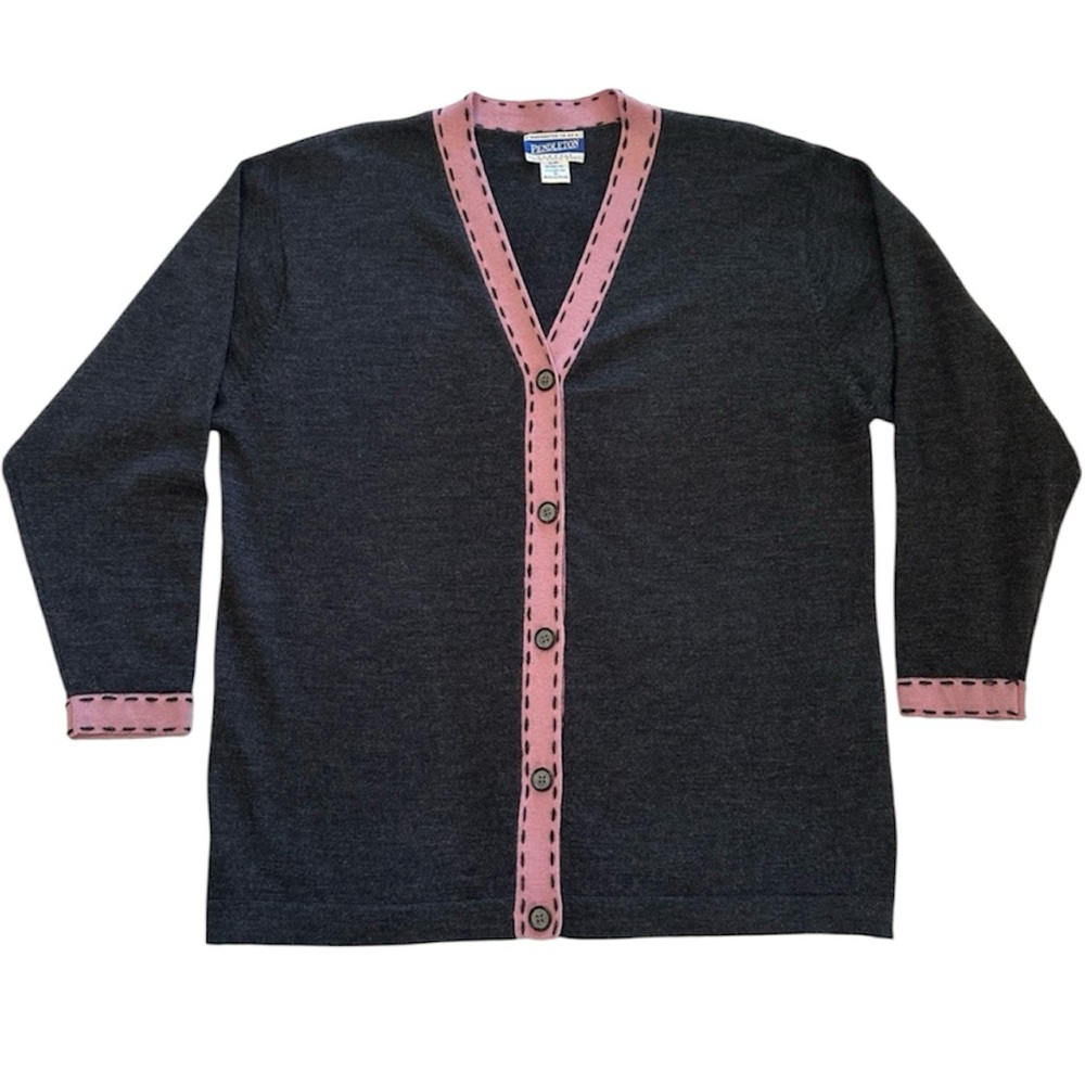 Pendleton Wool Button Up Cardigan Charcoal Grey with Topstitching